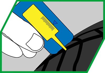 Piktogramm mit einer Durchführung einer Profiltiefenmessung mittels Anzeiger